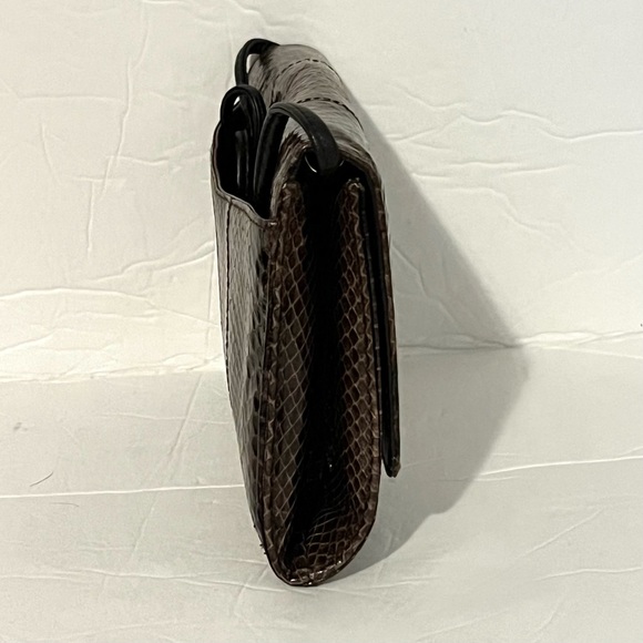 Lord & Taylor Brown Vintage Snake Skin Leather Convertible Clutch/Shoulder Bag - Picture 3 of 11